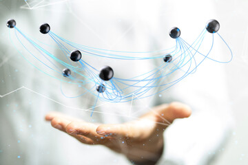 Global network. Blockchain. 3D illustration. Neural networks and artificial intelligence. Abstract