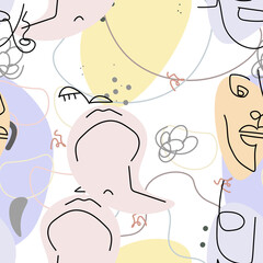 Face line pattern Abstract drawing seamless print