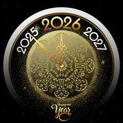 2026 Happy New Year in golden design, Holiday greeting card design.