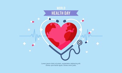 Flat design world health day with stetoscop, love, globe symbol - Powered by Adobe