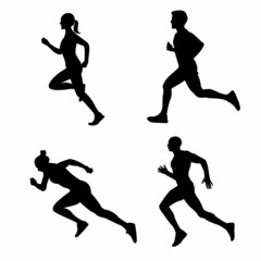 Sports athletics, running. Healthy lifestyle. Silhouettes of running people in black. For the design of banners, posters, sports themes.