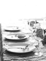 Black and white modern romantic table setting