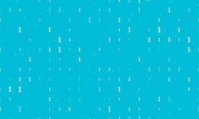 Seamless background pattern of evenly spaced white number one symbols of different sizes and opacity. Vector illustration on cyan background with stars