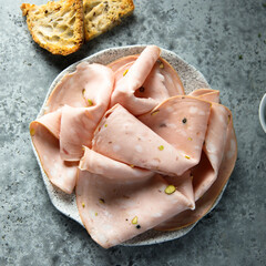 Traditional Italian mortadella on a plate