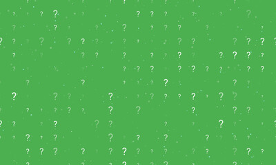 Seamless background pattern of evenly spaced white question symbols of different sizes and opacity. Vector illustration on green background with stars