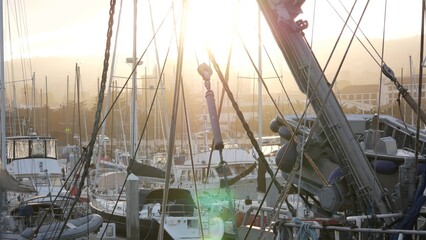 Fisherman boats in marina by pier or quay, ships or nautical vessels of fishing industry in...