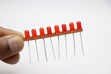 Electronic circuit board with red diode arranged in parallel mode of connection. Group of Red...