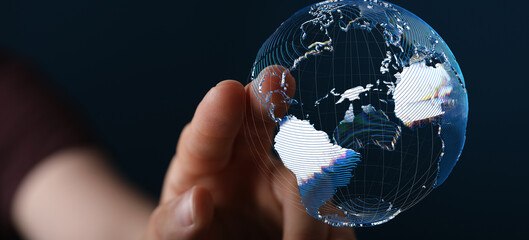 Global telecommunication network around the World with connections between data centers or...