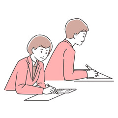 試験を受ける学生たち　セット　3色