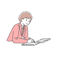 机で勉強する学生　3色