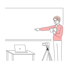 オンライン授業を行う教師　3色
