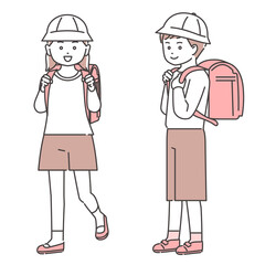 ランドセルを背負った子どもたち　3色