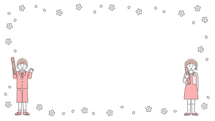 卒業式を迎えた子どもたち　フレーム　3色