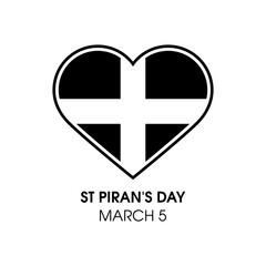 Obraz premium St Piran's Day Poster with Cornwall flag vector. Flag of Cornwall in heart shape vector isolated on a white background. Abstract Saint Piran's Flag icon. National day of Cornwall, March 5