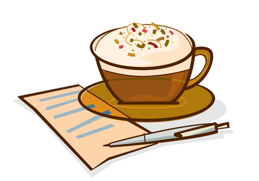 Cup of coffee with cream and note with agenda tasks
Vector illustration on white background.