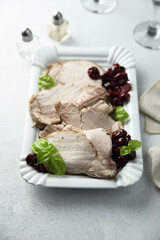Homemade pork roast with cherries