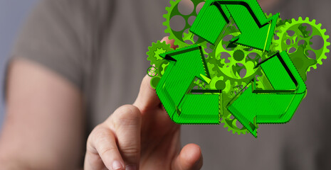 Set of green gears and cogs on black background