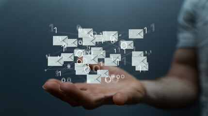 Approved email and spam message displayed on a futuristic interface