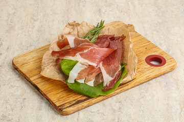 Delicous Spanish Hamon slices pork meat