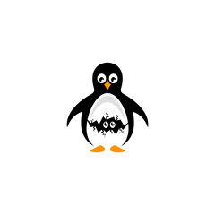 Penguin and egg with chick. Logo design, vector illustration.