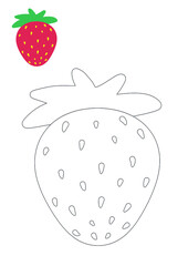 Coloring pages for kids fruits. Children's education tasks coloring fruits according to the pattern. Coloring book (page). Fruits, berries and vegetables cartoon, icon. 