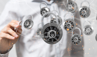 abstract lines with dots over dark background.