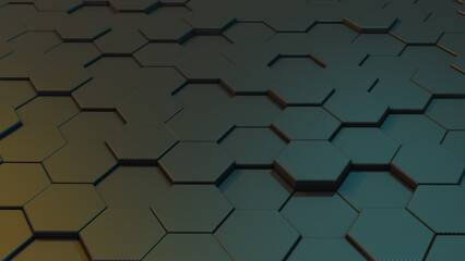 Abstract background of carbon hexagons. Polygonal dark surface. The concept of futuristic technology. Geometric shapes. Big data. 3d rendering