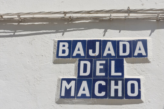 Street sign of Tarifa, Cadiz. Bajada del Macho. Andalusia 
