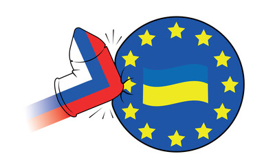 Unia europejska ochroni Ukrainę przed agresją Rosji. Unia europejska jednoczy się w pomocy dla Ukrainy. Tarcza europejska przeciwko rosyjskiemu atakowi na Ukrainę.  - obrazy, fototapety, plakaty