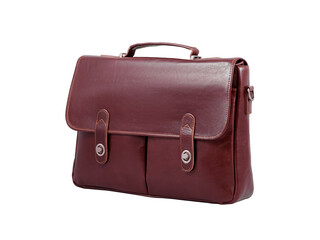 Brown leather briefcase in retro style isolated on white background