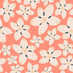 Vector seamless pattern with decorative spring flowers texture. Great for fabric, textile, wrapping paper, stationery. Colorful pink wallpaper ornament with summer tropical plants