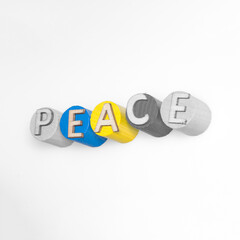 Inscription. Letters with word peace. Ukraine. War. Colors of flag. Concept 