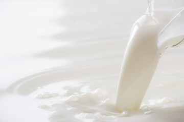 収穫した新鮮なミルクを注ぐ、牛乳