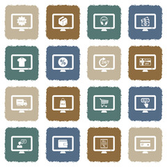 Online Shop Icons. Grunge Color Flat Design. Vector Illustration.