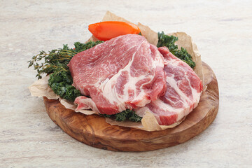 Raw pork neck for cooking