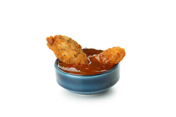 Chicken strips in sauce isolated on white background