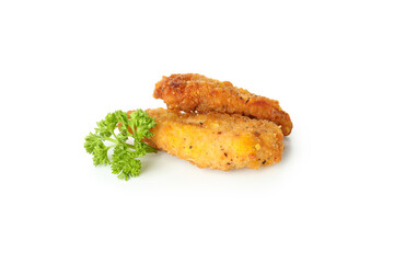 Concept of fast food with chicken strips isolated on white background
