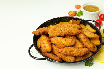 Concept of tasty food with Chicken strips, space for text