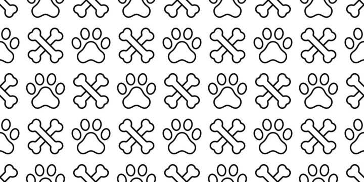 dog paw seamless pattern crossbones cat footprint french bulldog vector puppy kitten pet breed cartoon doodle isolated repeat wallpaper tile background illustration design clip art