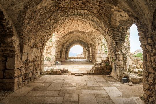 Main hall in Smar Jbeil crusader castle, a citadel from medieval times near Batroun, Lebanon, Middle East