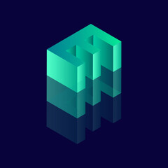 Isometric with alphabet style letter E. Vector illustration with 3D letter E