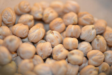 Macro shot of a pile of chickpeas