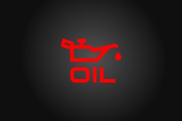 Red oil warning icon and text on a dark background