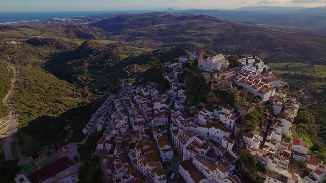 High angle drone view of Casares, Spain