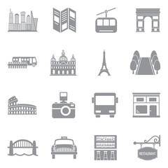 City Sightseeing Icons. Gray Flat Design. Vector Illustration.