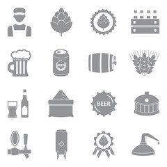 Craft Beer Icons. Gray Flat Design. Vector Illustration.