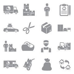 Moving Icons. Gray Flat Design. Vector Illustration.