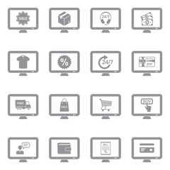 Online Shop Icons. Gray Flat Design. Vector Illustration.