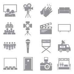 Television Show Icons. Gray Flat Design. Vector Illustration.