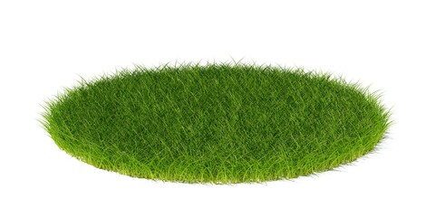 Round circle patch or island of short cut green grass blades isolated on white background, spring or eco concept template element